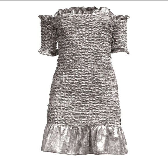 NWT Petersyn Benson Off the Shoulder Bodycon Mini Dress Silvery Grey Size Small - Picture 5 of 16
